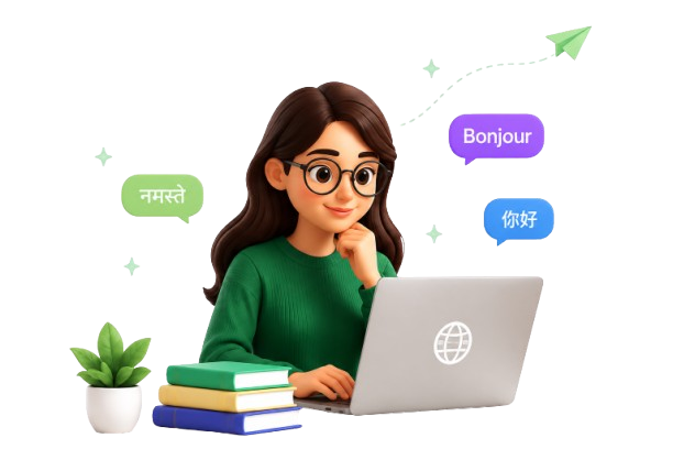 Student learning languages on a laptop